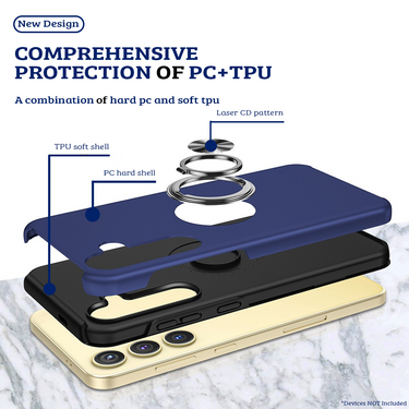Samsung Galaxy S21 Ultra Compatible Case Cover With Shockproof And Magnetic Ring Holder - Navy